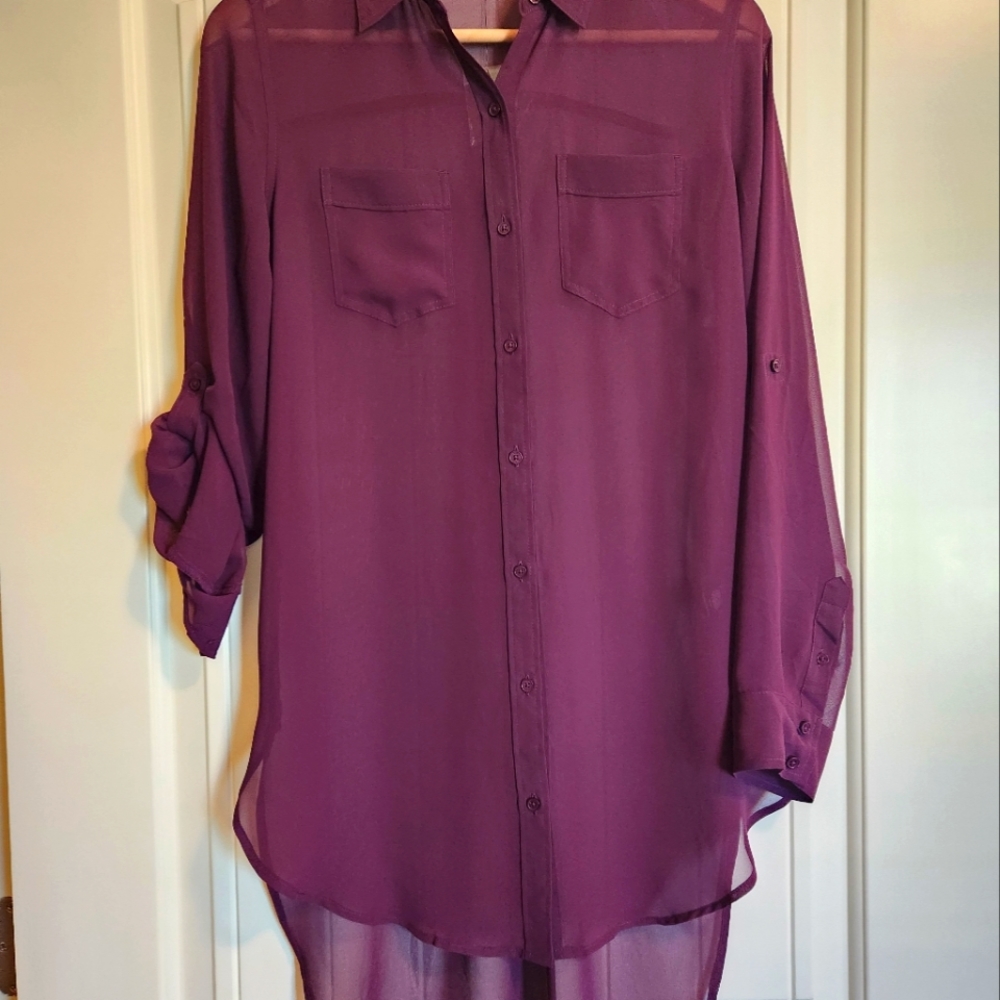 Sheer Express Hi-lo Button Down Dress